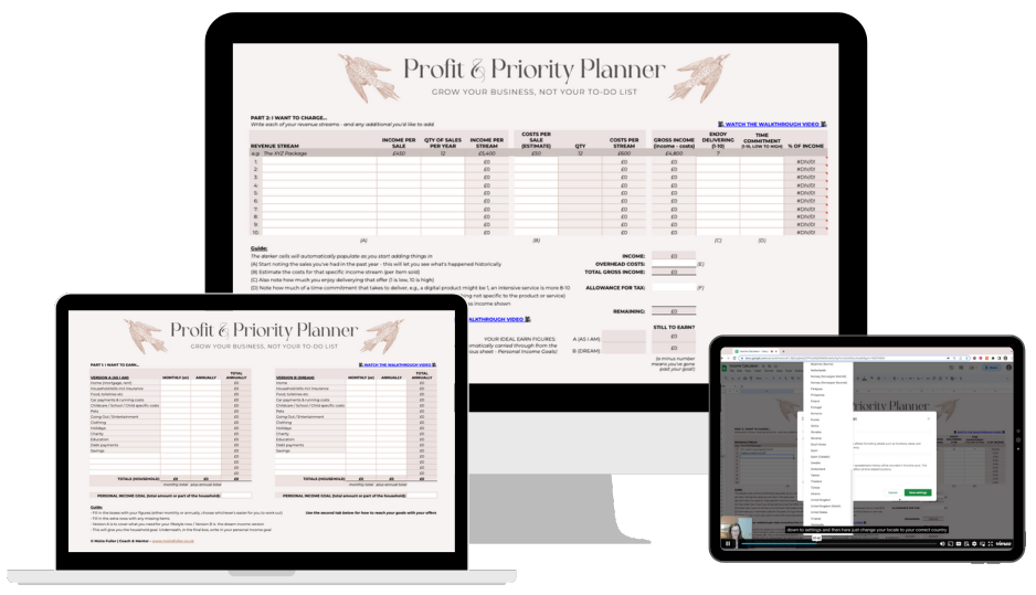 Profit & Priority Planner screens